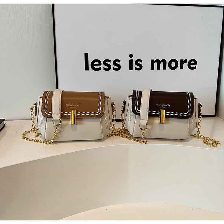 Ielgy Ladies All-Match Chain Simple Retro One-Shoulder Messenger Contrast Color Small Square Bag