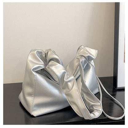 Ielgy Ladies Silver All-Match Underarm Cloud Bag Simple Pleated Fashionable One-Shoulder Dumpling Bag