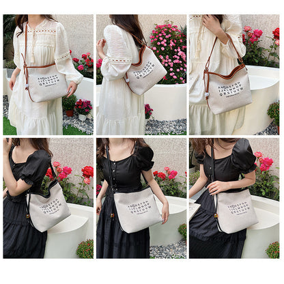 Ielgy Ladies Large-Capacity Canvas Casual All-Match Underarm Bag One-Shoulder Cross @-