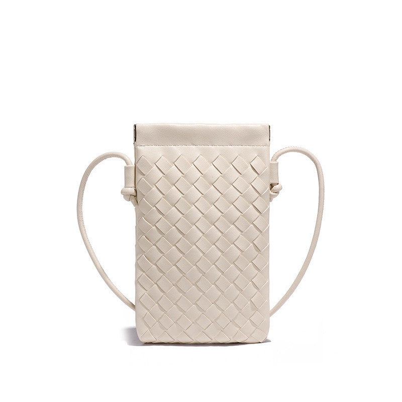 Ielgy Fashion Mini Mobile Phone Bag Hand-Woven Bag Simple Trendy All-Match Retro Small One-Shoulder Messenger Female Bag
