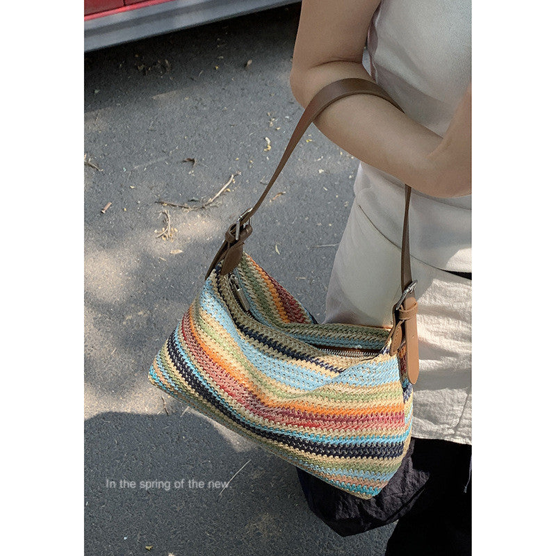 Ielgy Niche Woven Underarm Bag Fashion Portable Straw Woven All-Match One-Shoulder Messenger Bag