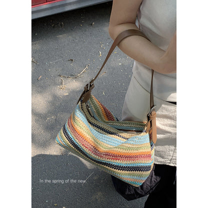 Ielgy Niche Woven Underarm Bag Fashion Portable Straw Woven All-Match One-Shoulder Messenger Bag