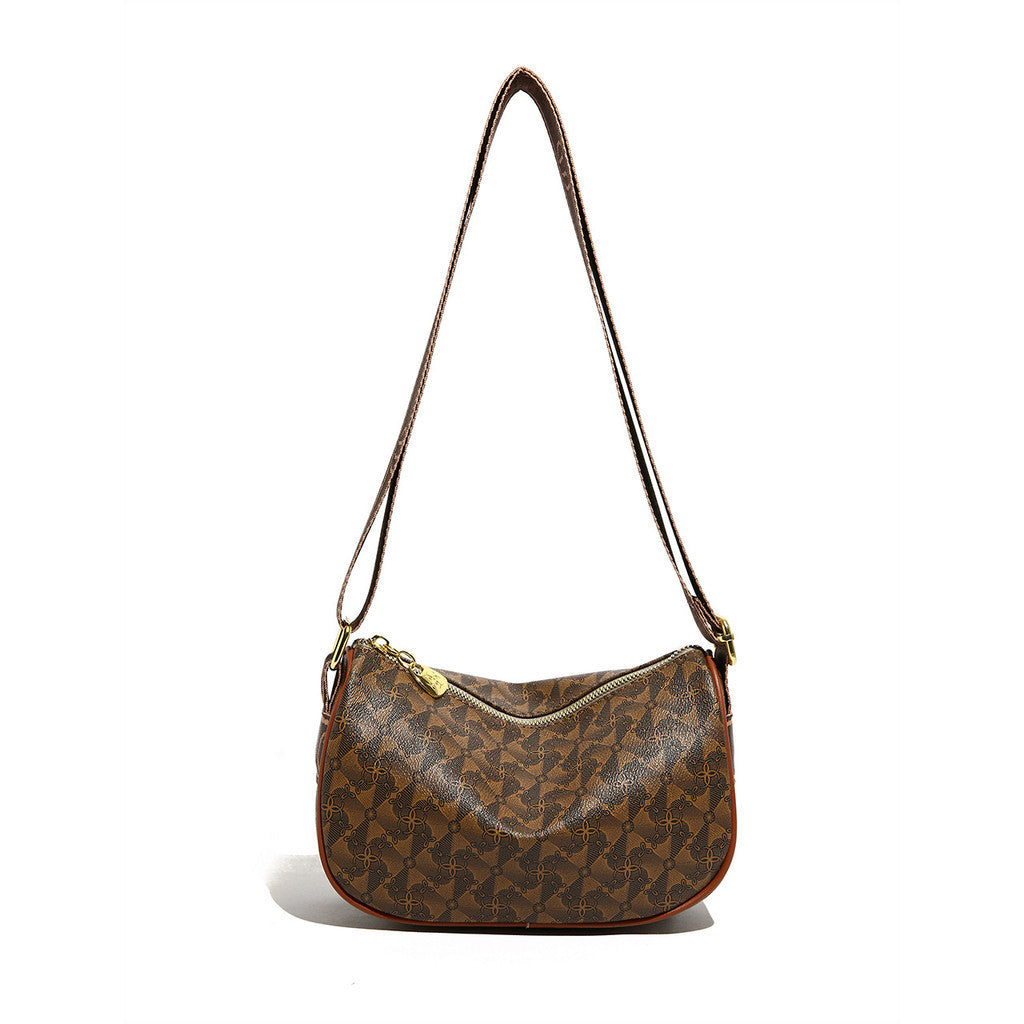 Ielgy Ladies Brown Casual Simple All-Match Embossed High-End Sense One-Shoulder Diagon