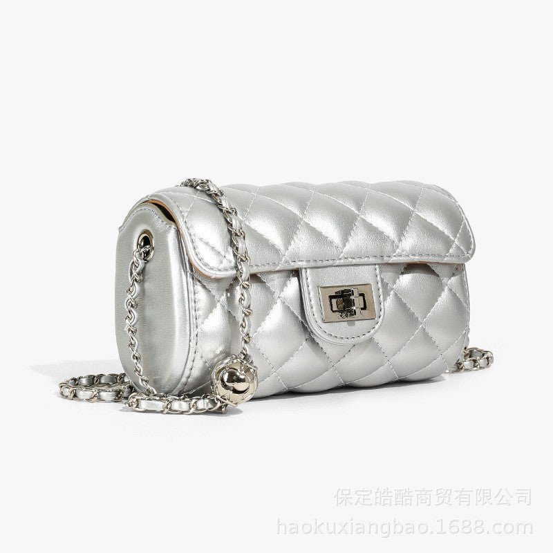 Ielgy Ladies Diamond Embroidery Thread Fashionable All-Match Chain Cross-Body Bag Flow Mini Silver Small Square Bag
