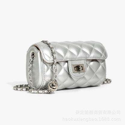Ielgy Ladies Diamond Embroidery Thread Fashionable All-Match Chain Cross-Body Bag Flow Mini Silver Small Square Bag