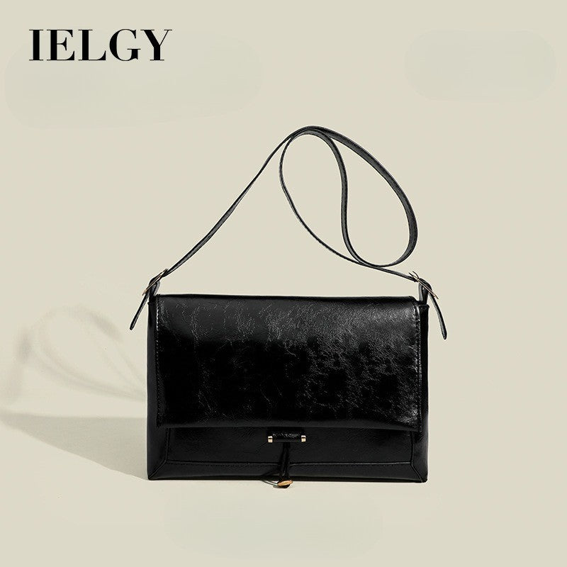 Ielgy Ladies Black Large Capacity Underarm Bag Shoulder Messenger Bag
