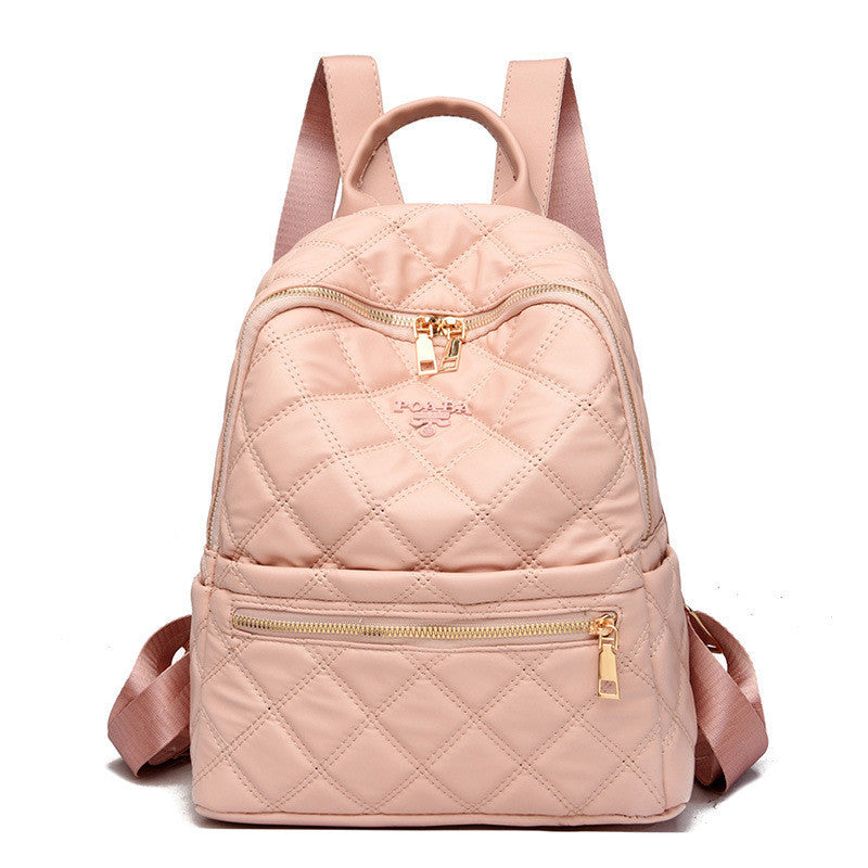 Ielgy Ladies Fashion Rhombus School Bag PU Soft Leather Texture Commuter Simple Leisure Travel Backpack