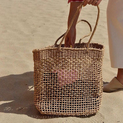 Ielgy Korean Style Large-Capacity Straw Beach Bag Hollow One-Shoulder Portable Woven Female Bag Seaside Vacation