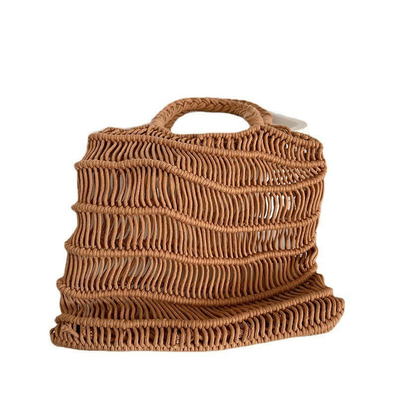 Ielgy Korean Version Retro Hollow One-Shoulder Cotton Thread Woven Bag Lazy Style Portable Straw Seaside Vacation Beach Bag
