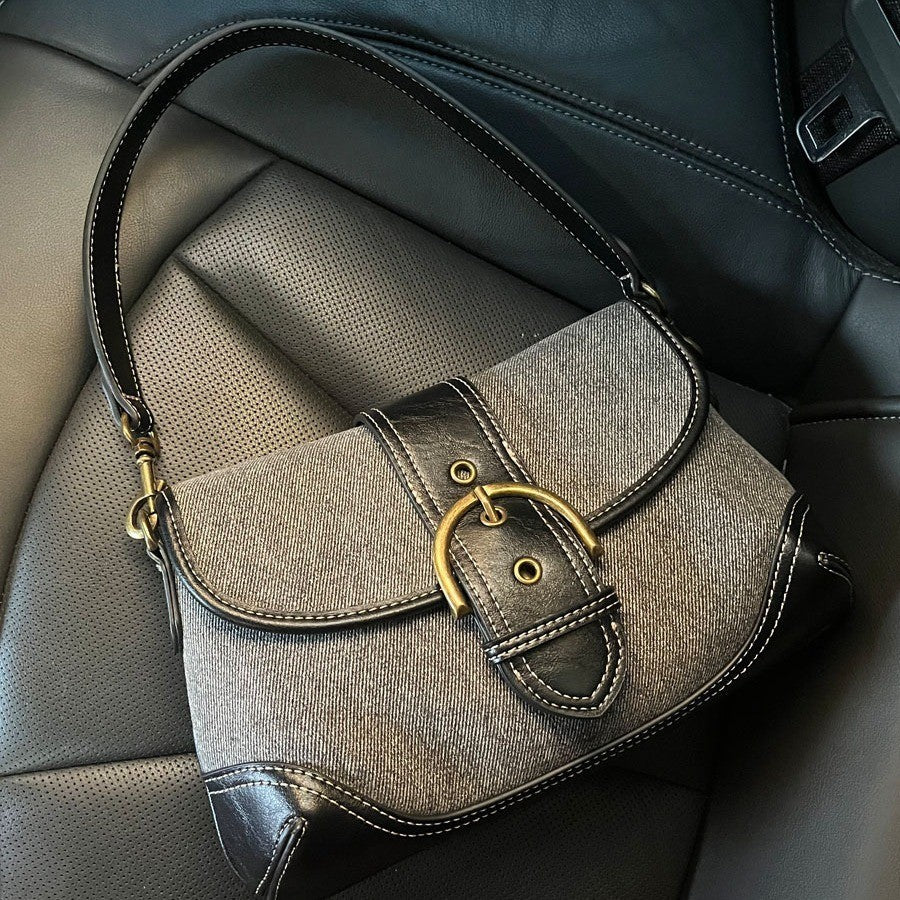 Ielgy Ladies Denim Underarm Bag High-End Texture Niche Commuter Retro Stitching Shoulder Handbag