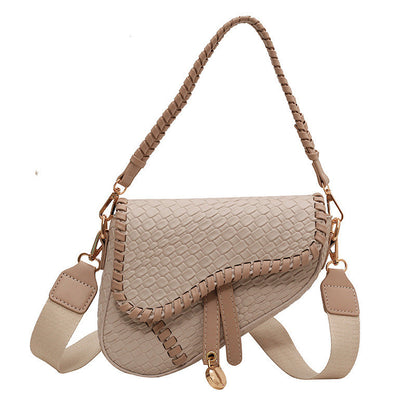 Ielgy Ladies Fashion One-Shoulder Messenger Bag Imitation Woven Fabric Large-Capacity Portable Saddle Bag