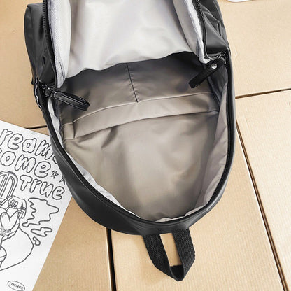 Ielgy Soft Leather School Bag High School Student Backpack Simple Casual Fashion Large-Capacity Travel Backpack