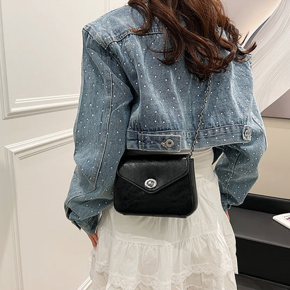 Ielgy Ladies Textured Chain Bag Fashionable All-Match High-End Exquisite Niche One-Shoulder Cross