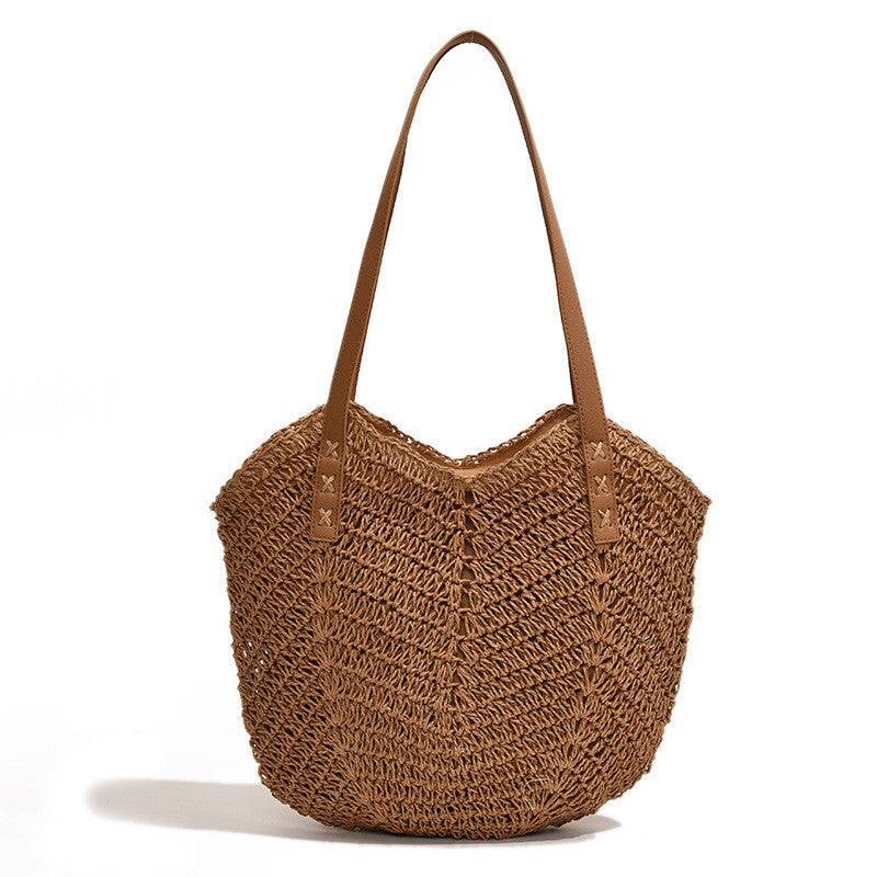 Ielgy One-Shoulder Messenger Large-Capacity Straw Woven Retro Woven Crossbody Bag