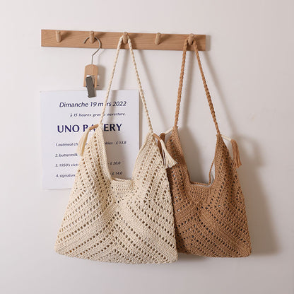 Ielgy All-Match Triangle Hollow Cross-Body Cotton Thread Woven Female Bag Leisure Straw Woven Vac