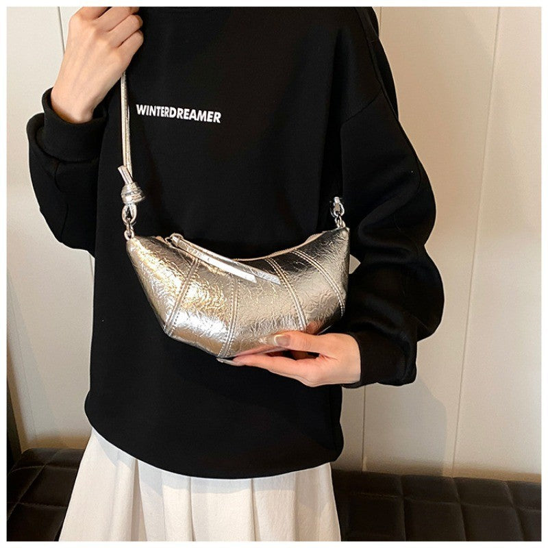 Ielgy Niche Unique Fashionable Hot Girl Style Simple All-Match Dumpling Bag Casual Silver Messenger Bag