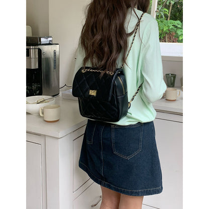 Ielgy Ladies Square Backpack Korean Version Cross-body Shoulder Portable Diamond Chain Backpack