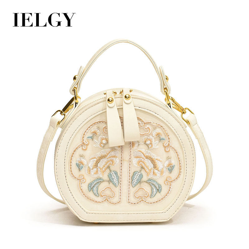 Ielgy Fashion Niche Embroidery Bag New Chinese Style All-Match Cross-Body Portable Small Round Bag