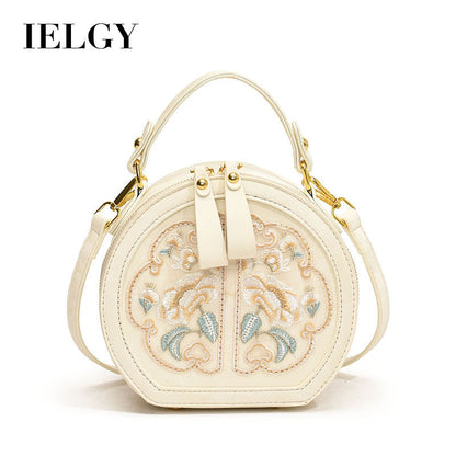 Ielgy Fashion Niche Embroidery Bag New Chinese Style All-Match Cross-Body Portable Small Round Bag