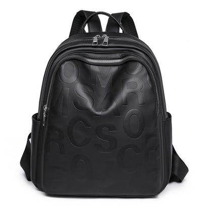 Ielgy Ladies PU Soft Leather Texture Backpack Fashion Letter Printing Travel Bag Simple Lightweight Commuter Bag