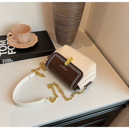 Ielgy Ladies All-Match Chain Simple Retro One-Shoulder Messenger Contrast Color Small Square Bag