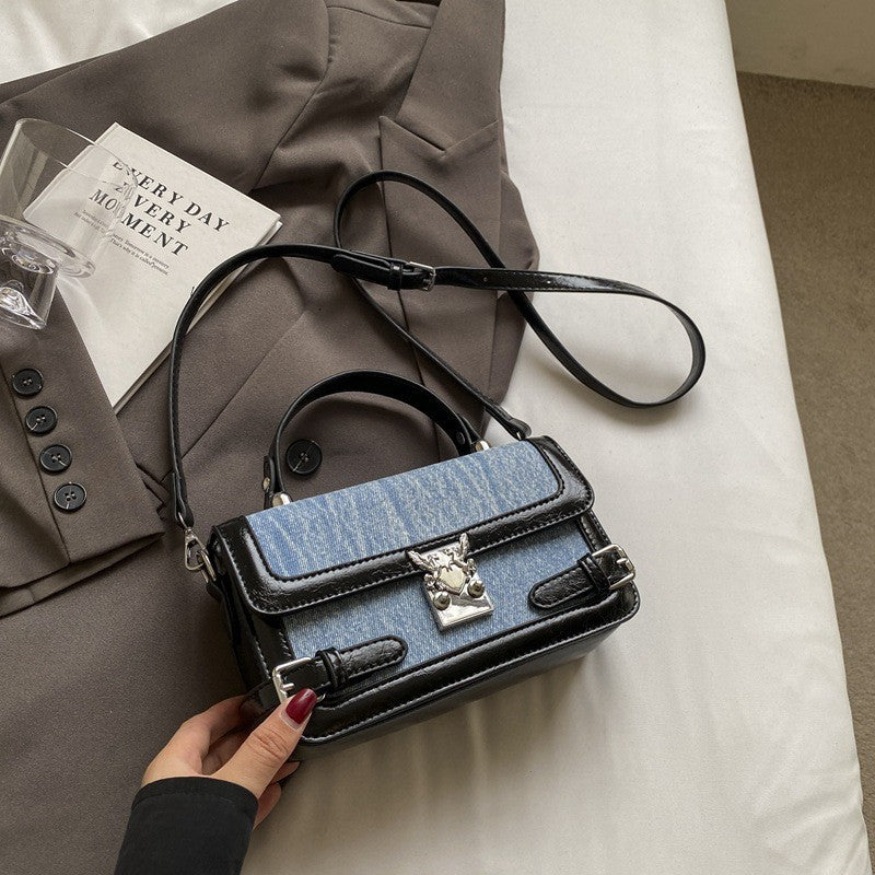 Ielgy Fashion Portable Small Square Bag Contrast Color Simple All-Match One-Shoulder Niche Trendy Cross-Body Bag