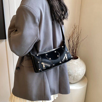 Ielgy Ladies Fashionable Hot Girl Style High-End Simple Shoulder Bag All-Match Silver Cross-Body Bag