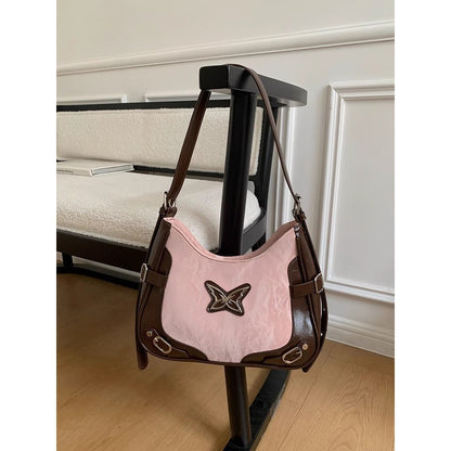 Ielgy Niche Retro Butterfly Contrast Color Motorcycle Underarm Bag American Sweet Cool Hot Girl Shoulder Messenger Bag