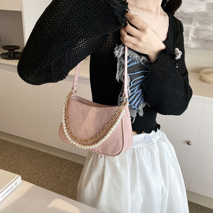 Ielgy Pearl Chain Bag Fashion Underarm Bag All-Match One-Shoulder Messenger Small Square Bag