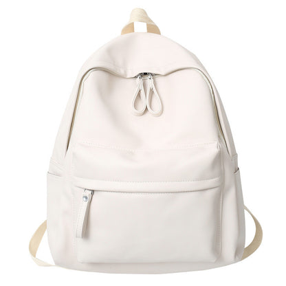 Ielgy Soft Leather School Bag High School Student Backpack Simple Casual Fashion Large-Capacity Travel Backpack