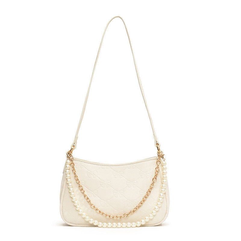 Ielgy Pearl Chain Bag Fashion Underarm Bag All-Match One-Shoulder Messenger Small Square Bag