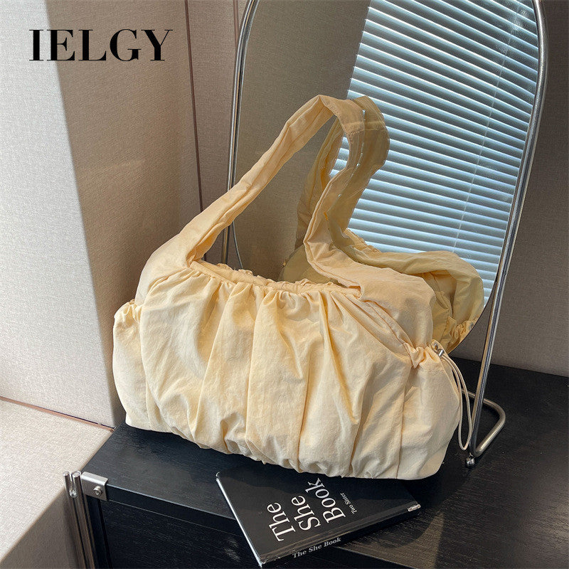 Ielgy Ladies White Pleated Bag Simple Fashion Commuter All-Match Cross-Body One-Shoulder Armpit Bag