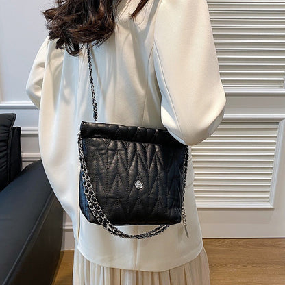 Ielgy Ladies Silver Simple Fashion Handbag Solid Color Child-Mother Bag High-Quality Trendy Classy Messenger Bag