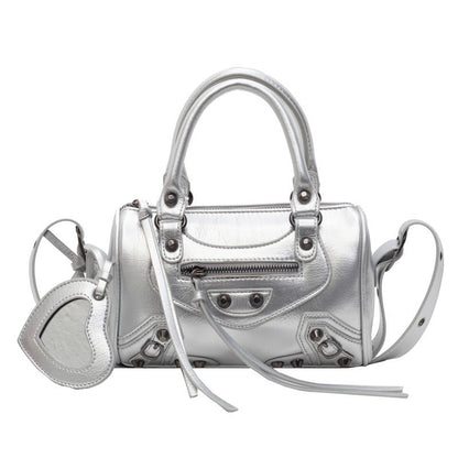 Ielgy High-End Rivets Hot Girl Style Texture Boston Handbag Niche One-Shoulder Messenger Motorcycle Bag