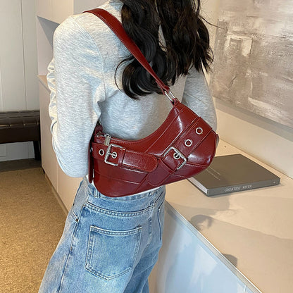 Ielgy Fashionable High-End Red Underarm Bag Ladies Korean Version Trendy All-Match Motorcycle Bag Niche Simple One-Shoulder