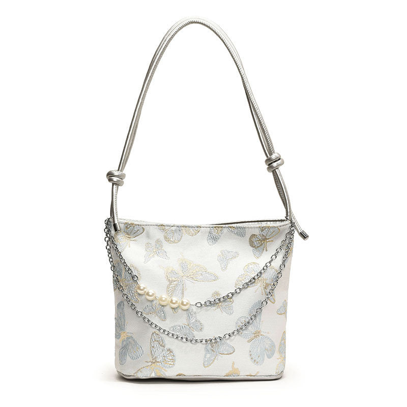 Ielgy New Chinese Fashion National Style Embroidered Butterfly Underarm Bucket Bag Large Capacity Simple All-Match Shoulder Bag