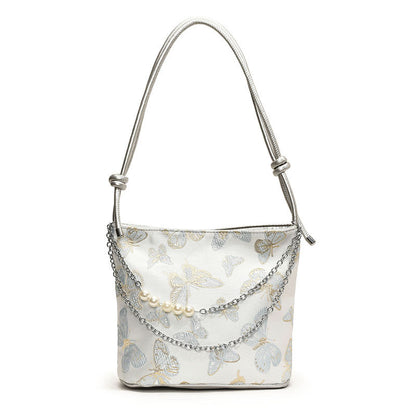 Ielgy New Chinese Fashion National Style Embroidered Butterfly Underarm Bucket Bag Large Capacity Simple All-Match Shoulder Bag