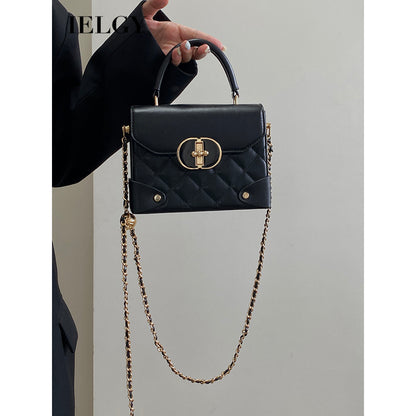 Ielgy Ladies Black Box Bag High-End Feeling All-Match Diamond One-Shoulder Messenger Bag