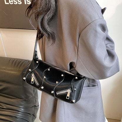Ielgy Ladies Fashionable Hot Girl Style High-End Simple Shoulder Bag All-Match Silver Cross-Body Bag