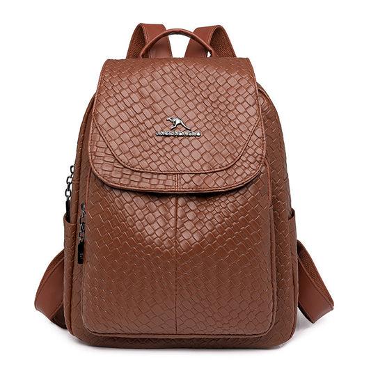 Ielgy Backpack Soft Leather Backpack Ladies Korean Version Fashion Student Simple Sense School Bag