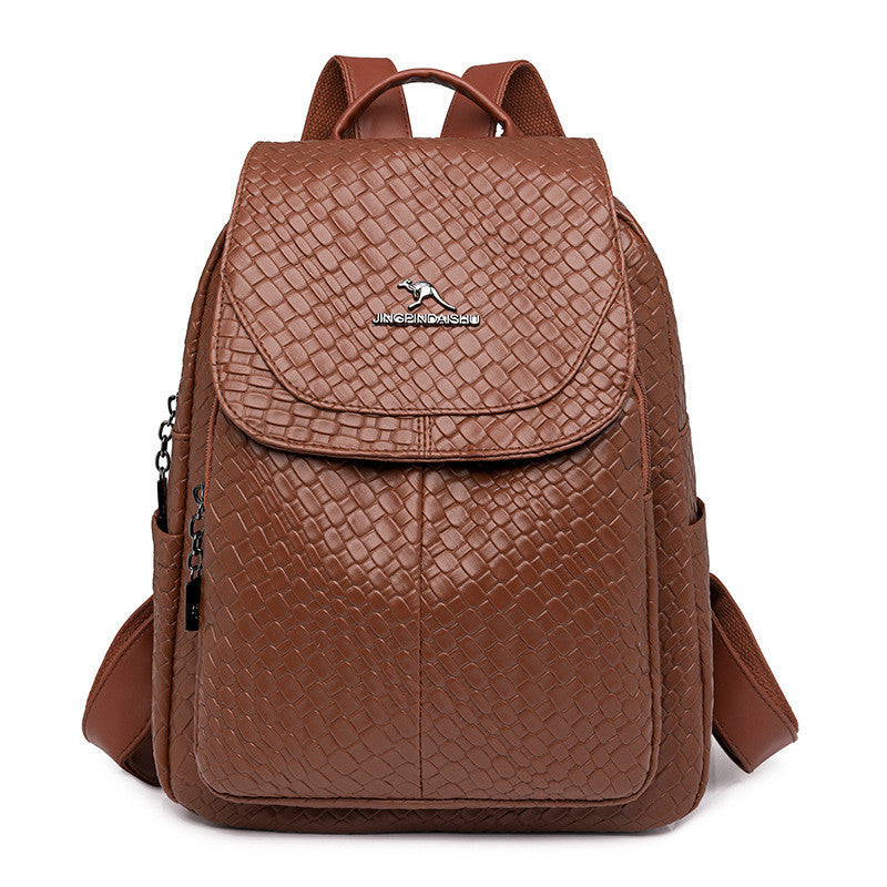 Ielgy Backpack Soft Leather Backpack Ladies Korean Version Fashion Student Simple Sense School Bag