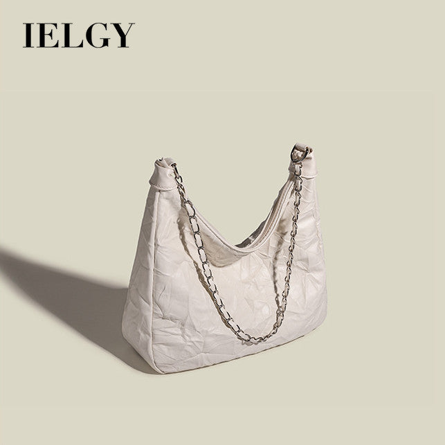 Ielgy Preppy Style Small Fresh Large-Capacity Soft Surface Tote Bag Commuter Shoulder Messenger Chain Bag