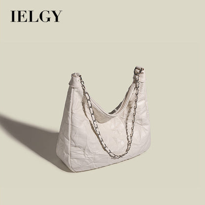 Ielgy Preppy Style Small Fresh Large-Capacity Soft Surface Tote Bag Commuter Shoulder Messenger Chain Bag