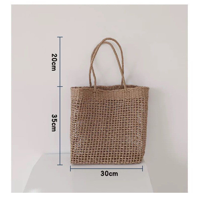 Ielgy Korean Style Large-Capacity Straw Beach Bag Hollow One-Shoulder Portable Woven Female Bag Seaside Vacation