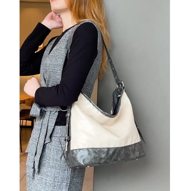 Ielgy Ladies High-End Feeling Niche Distressed Simple All-Match Fashion Commuter Large-Capacity One-Shou