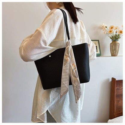 Ielgy Solid Color Large-Capacity Bucket Bag Tote Bag All-Match Commuter Shoulder Messen
