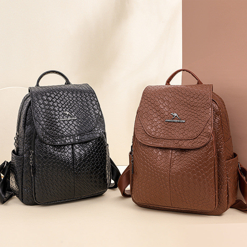 Ielgy Backpack Soft Leather Backpack Ladies Korean Version Fashion Student Simple Sense School Bag