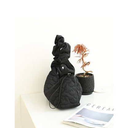 Ielgy Japanese Casual Drawstring Canvas Underarm Bag Fashion Embroidery Thread One Shoulder Pleated Quilted Messenger