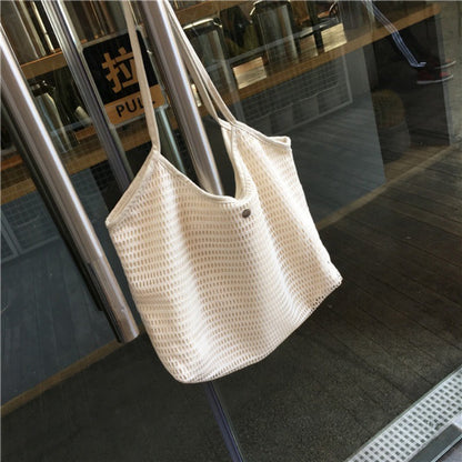 Ielgy Ladies Korean Version Canvas Beach Bag Small Fresh Large Capacity Fishnet Tote Bag