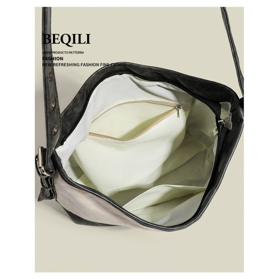 Ielgy Ladies High-End Feeling Niche Distressed Simple All-Match Fashion Commuter Large-Capacity One-Shou